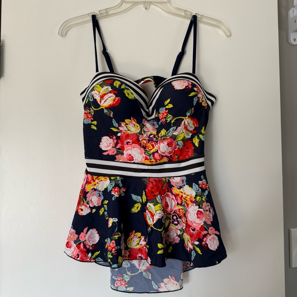 Rad Swimwear Floral & Striped Peplum Tankini